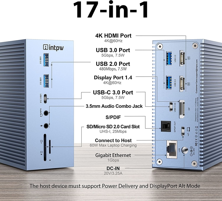 การจัดส่งพลังงานสูงสุด 120W USB-C Hub Docking Station WithMicroSD3.0 Card Reader กับการทํางาน
