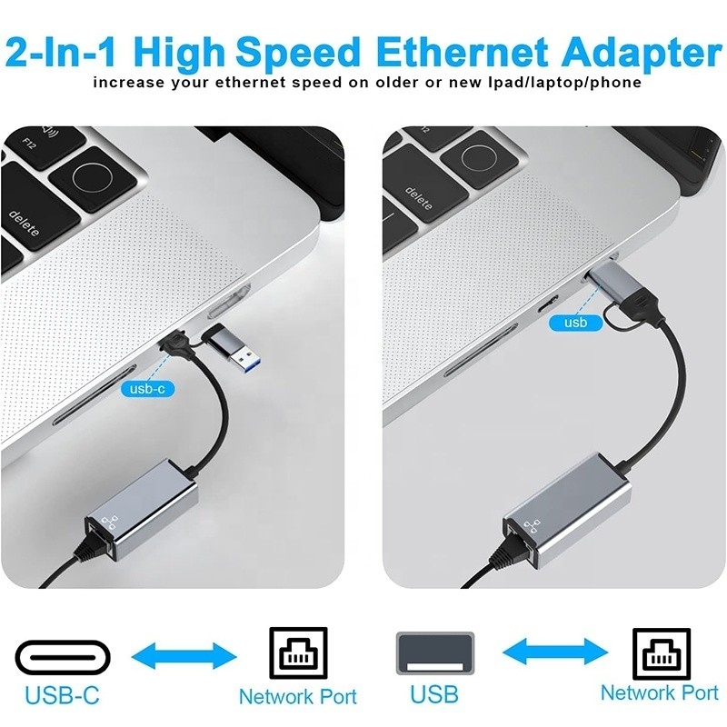 USB C Type-C To RJ45 Ethernet Gigabit Lan Adapter สําหรับคอมพิวเตอร์นับถือที่ต้องการมาก