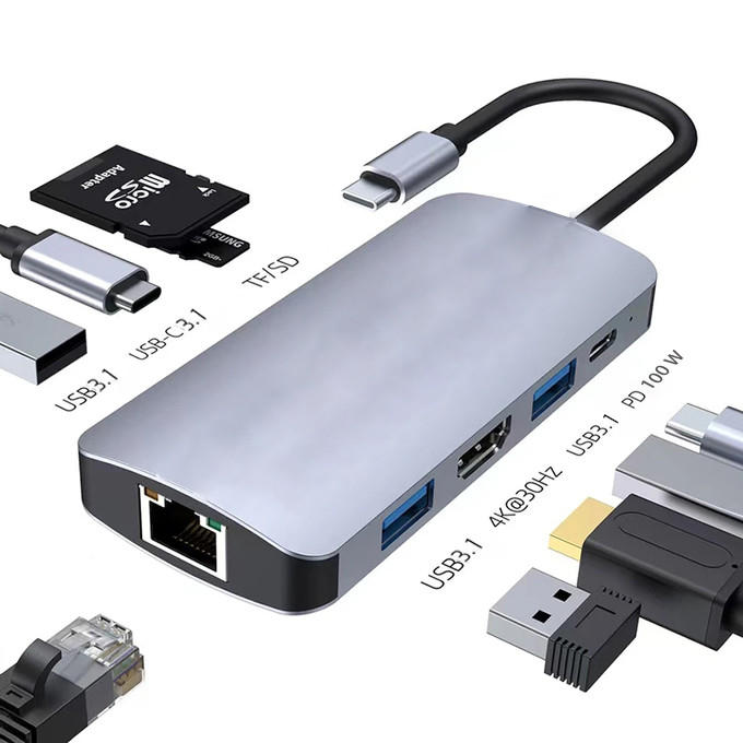 4K HDMI 9 In 1 USB-C Hub พร้อม USB 3.1 Multi Port Docking Station Adapter แม็คน็อตบุ๊ค