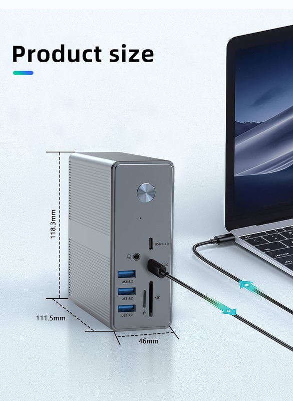 อลูมิเนียมสลัดและวัสดุ ABS สถานี dock USB C พร้อม SD / TF Card Reader Plug And Play การเชื่อมต่อ