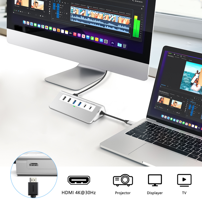คุณสมบัติเพิ่มเติม สถานี dock USB-C 9 ใน 1 พร้อมคู่มือการใช้งานและการออกแบบที่คอมแพคต์