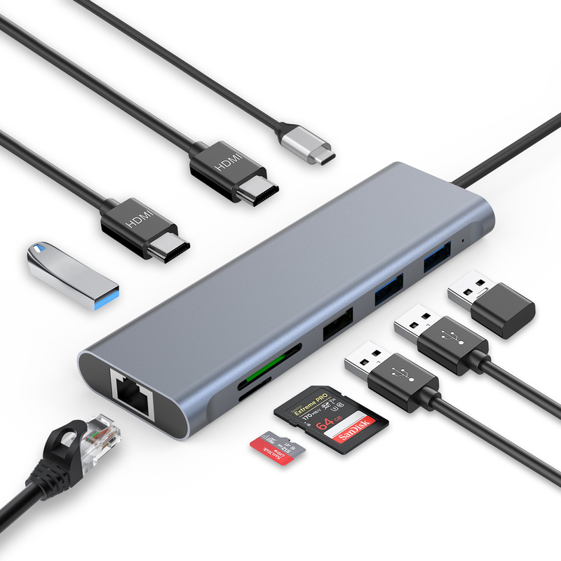 Type C Usb Multi Port Hub USB Type-C Adapter ที่มีพอร์ต USB 3.0 และ RU6A-H2