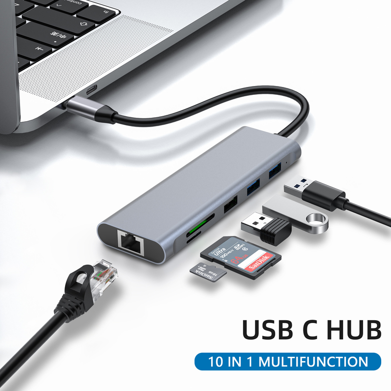 Type C Usb Multi Port Hub USB Type-C Adapter ที่มีพอร์ต USB 3.0 และ RU6A-H2
