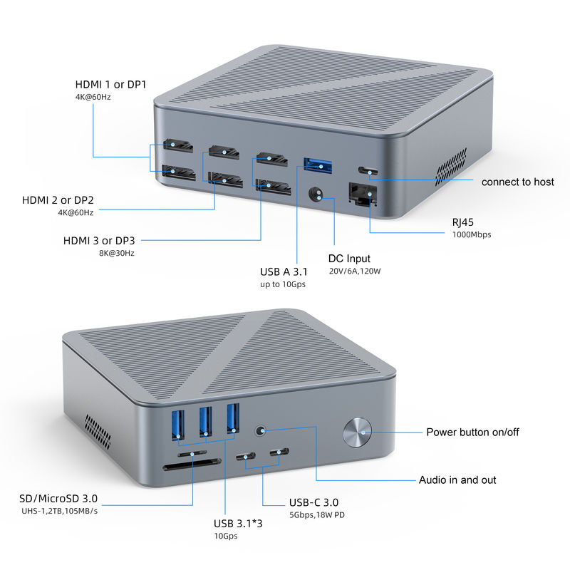 สถานีเชื่อมต่อ USB-C สำหรับเดสก์ท็อป HDMI ความละเอียด 4K Display Port USB C 3.1 สำหรับแล็ปท็อป PC